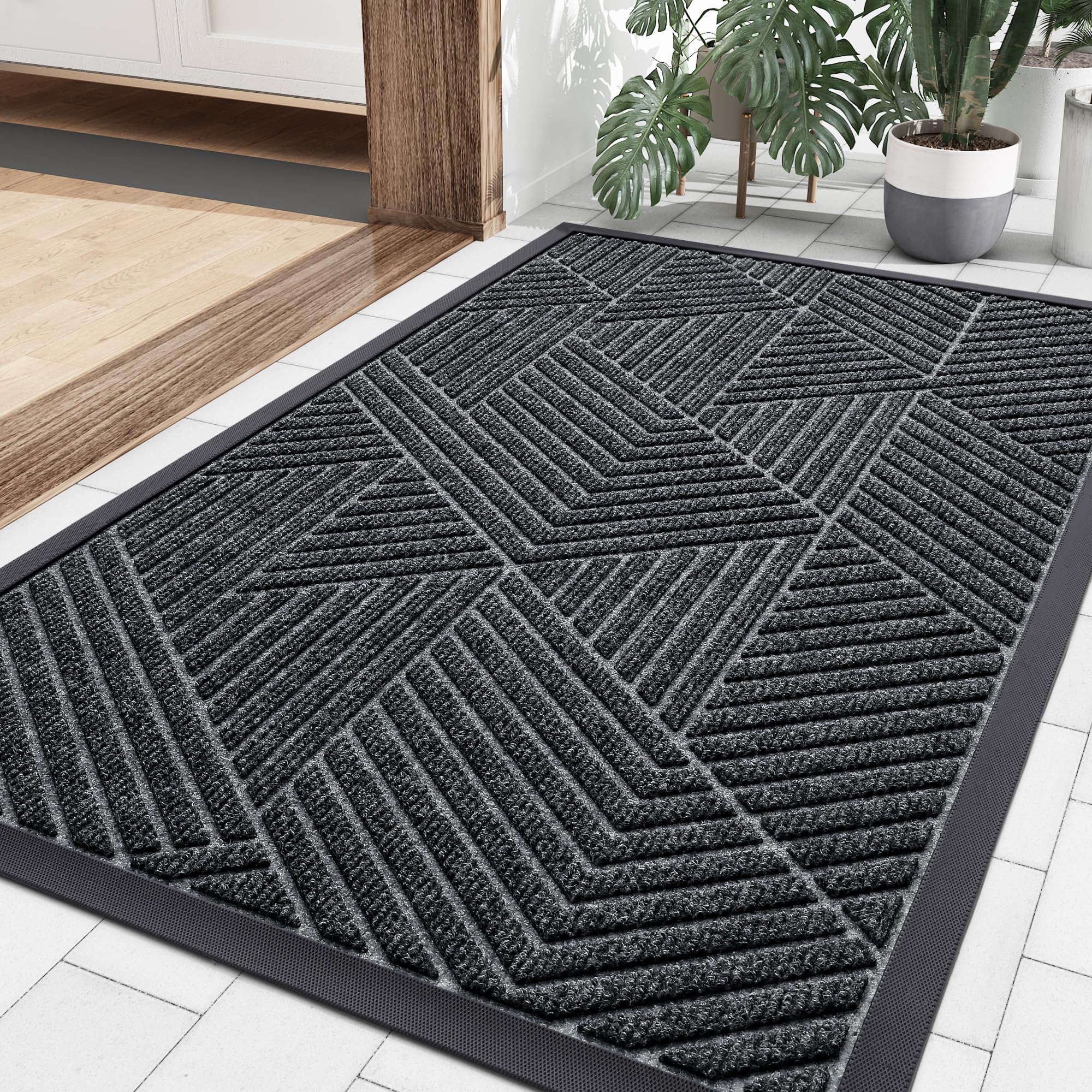 Smiry Front Door Mat Outside Entrance, Heavy Duty Natural Rubber Mat, Sturdy Trap Dirt And Moisture Indoor Outdoor Door Mat, Easy Clean Low Profile Doormat Outdoor Entrance, 29.5X17 Inch, Grey